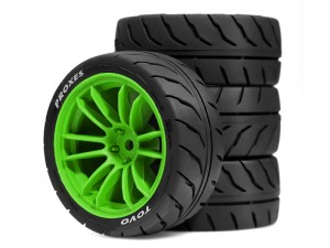 RUBBER TIRE AND RIM SET 68 X 27mm 12mm HEX TYPE-B FOR TAMIYA 1/10 TT-01 TT-02 XV-01 XV-02 RALLY CAR - RS-WH6827A/GR