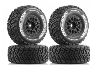 SHORT COURSE RUBBER TIRE & RIM SET 65 X 28mm 12mm HEX ARA550116 FOR 1/14 ARRMA MOJAVE GROM RC TRUCK - BLACK - TY-6528A/BK