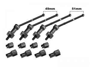 GPM 4140 CARBON STEEL FRONT & REAR CVD DRIVE SHAFTS WITH ALLOY 7075 WHEEL HEX  FOR ARRMA 1/18 GRANITE GROM / 1/14 TYPHON GROM - BLACK - MGG4951V2-BK