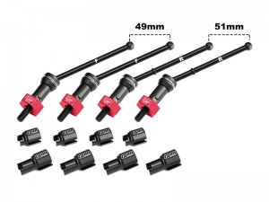 GPM 4140 CARBON STEEL FRONT & REAR CVD DRIVE SHAFTS WITH ALLOY 7075 WHEEL HEX  FOR ARRMA 1/18 GRANITE GROM / 1/14 TYPHON GROM - RED - MGG4951V2-R