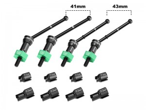 GPM 4140 CARBON STEEL FRONT & REAR CVD DRIVE SHAFTS WITH ALLOY 7075 WHEEL HEX  FOR ARRMA 1/16 MOJAVE GROM ARA2104 - GREEN - MGM4143V2-G