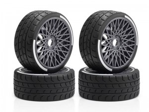 RUBBER TIRE & RIM SET 43 / 101 2.9" ARA550062 FOR ARRMA 1/7 INFRACTION LIMITLESS V2 6S BLX ARA109001 ARA7116V2 - GUN SILVER - RS-WH10143/GS