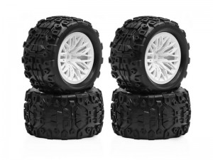 RUBBER TIRE & RIM SET 72.5 X 40mm ARA550112 FOR ARRMA 1/18 GRANITE GROM 1/14 TYPHON GROM - WHITE - RS-ARA550112/WI