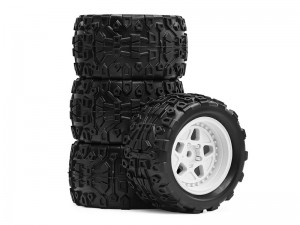 RUBBER TIRE & RIM SET 72.5 X 40mm ARA550112 FOR ARRMA 1/14 TYPHON GROM 1/18 GRANITE GROM - WHITE - RS-ARA550112A/WI