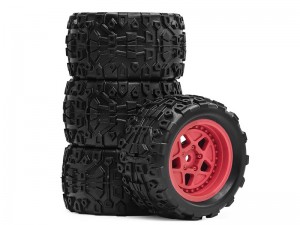RUBBER TIRE & RIM SET 72.5 X 40mm ARA550112 FOR ARRMA 1/14 TYPHON GROM 1/18 GRANITE GROM - RED - RS-ARA550112A/RE