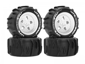 RUBBER SAND TIRE & RIM SET 75 x 38mm 12mm HEX FOR ARRMA 1/18  GRANITE 1/14 TYPHON GROM BUGGY TRUCK - RS-TY7538/WI