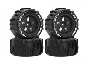 RUBBER SAND TIRE & RIM SET 75 x 38mm 12mm HEX FOR ARRMA 1/18  GRANITE 1/14 TYPHON GROM BUGGY TRUCK - RS-TY7538/BK