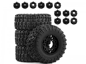 RUBBER TIRE AND RIM SET 109 X 47mm WITH 12 / 14 / 17mm HEX ADAPTER FOR ARRMA 1/10 FURY SENTON LOSI BAJA TRAXAS SLASH SHORT COURSE - BLACK - RS-TY10947/BK