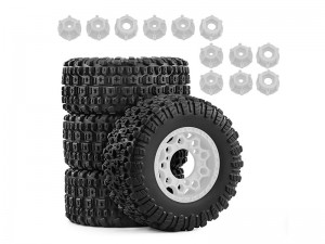 RUBBER TIRE AND RIM SET 109 X 47mm WITH 12 / 14 / 17mm HEX ADAPTER FOR ARRMA 1/10 FURY SENTON LOSI BAJA TRAXAS SLASH SHORT COURSE - WHITE - RS-TY10947/WI