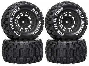 RUBBER TIRE & RIM SET 100 X 52mm 12mm TYPE-A HEX FOR TRAXXAS MINI E-REVO MINI XRT MINI MAXX RC 1/14 1/16 MONSTER TRUCK - RS-TY10052A-BK