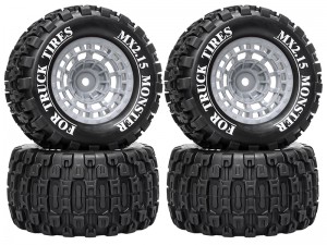 RUBBER TIRE & RIM SET 100 X 52mm 12mm TYPE-A HEX FOR TRAXXAS MINI E-REVO MINI XRT MINI MAXX RC 1/14 1/16 MONSTER TRUCK - RS-TY10052A-GY