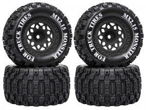 RUBBER TIRE & RIM SET 100 X 52mm 12mm TYPE-B HEX FOR TRAXXAS MINI E-REVO MINI XRT MINI MAXX RC 1/14 1/16 MONSTER TRUCK - RS-TY10052B-BK