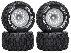 RUBBER TIRE & RIM SET 100 X 52mm 12mm TYPE-B HEX FOR TRAXXAS MINI E-REVO MINI XRT MINI MAXX RC 1/14 1/16 MONSTER TRUCK - RS-TY10052B-GY