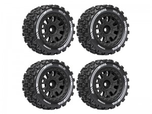 RUBBER TIRE & RIM SET 77 X 39mm 12mm HEX TYPE-A FOR ARRMA 1/18 GRANITE GROM 1/14 TYPHON GROM TRUCK - BLACK - RS-TY10052A-BK