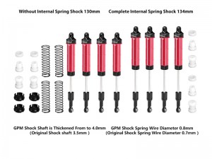 GPM LMT2130134FR 6061 ALLOY F & R COMPLETE INTERNAL SPRING SHOCK SET - 130mm AND 134MM LOS-1830 LOS-1831 FOR LOSI 1/8 LMT 2.0 MONSTER GRACE DIGGER LOS04028 - RED - LMT2130134FR-R