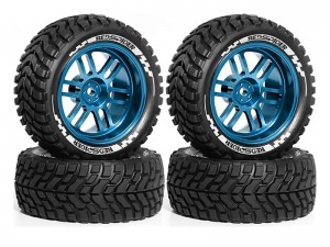 RUBBER TIRE AND ALLOY RIM SET 75 X 30mm 12mm HEX FOR TAMIYA TT-02 XV-02 RALLY TRUCK - RS-TY4530/BU