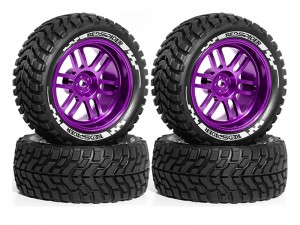 RUBBER TIRE AND ALLOY RIM SET 75 X 30mm 12mm HEX FOR TAMIYA TT-02 XV-02 RALLY TRUCK - PURPLE - RS-TY4530/PU