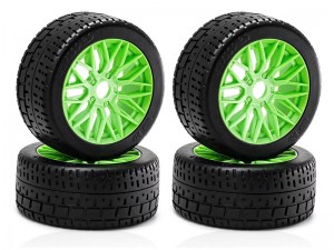 RUBBER TIRE AND RIM SET 44/ 102 2.9" ARA550062 FOR ARRMA 1/7 INFRACTION LIMITLESS V2 6S BLX ARA109001 ARA7116V2 - GREEN - RS-WH10244/GR