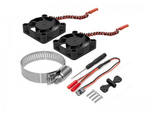 PLASTIC DUAL MOTOR HEATSINK COOLING FAN 40 X 40mm 40-50mm W. BELT MOUNT FOR 1/5 1/7 1/8 1/10 284 4985 1717 MOTOR - RS-MHS4040P/BK