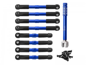 ALUMINUM FRONT &  REAR TIE ROD SET W. WRENCH 7038 7018 7075 FOR TRAXXAS 1/16 SLASH 4X4 SHORT COURSE 70054 - RS-TRX7038/BU