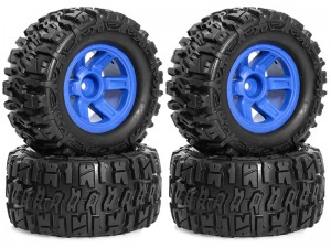 RUBBER TIRE AND RIM SET  90 X 45mm 12mm HEX FOR 1/16 TRAXXAS MINI E-REVO SUMMIT - RS-TY9045/BU