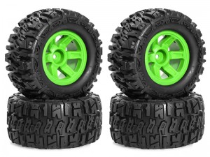 RUBBER TIRE AND RIM SET  90 X 45mm 12mm HEX FOR 1/16 TRAXXAS MINI E-REVO SUMMIT - RS-TY9045/GR
