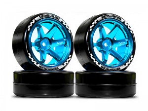 ALUMINUM TIRE AND RIM SET 65 X 26mm 12mm HEX FOR 1/10 ON-ROAD DRIFT RC TOURING CAR - BLUE - TY-6526/LB