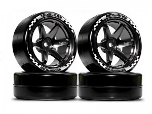 ALUMINUM TIRE AND RIM SET 65 X 26mm 12mm HEX FOR 1/10 ON-ROAD DRIFT RC TOURING CAR - TY-6526/BK