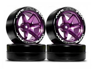 ALUMINUM TIRE AND RIM SET 65 X 26mm 12mm HEX FOR 1/10 ON-ROAD DRIFT RC TOURING CAR - TY-6526/PU