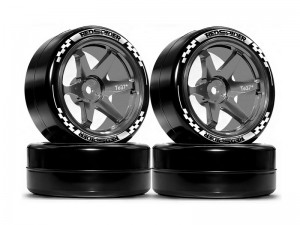 ALUMINUM TIRE AND RIM SET 65 X 26mm 12mm HEX FOR 1/10 ON-ROAD DRIFT RC TOURING CAR - GUN SILVER - TY-6526/GS