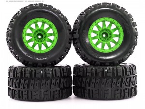 RUBBER TIRE & RIM SET 110 X 56mm 12mm HEX FOR TRAXXAS MINI MAXX MINI XRT HPI SAVAGE XS FLUX RC MONSTER - RS-TY10056-GR