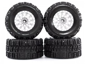 RUBBER TIRE & RIM SET 110 X 56mm 12mm HEX FOR TRAXXAS MINI MAXX MINI XRT HPI SAVAGE XS FLUX RC MONSTER - RS-TY10056-WI