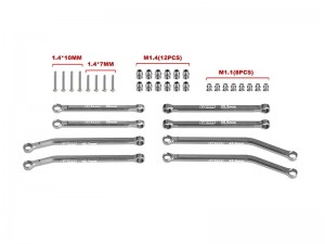 GPM SCX30/160 ALLOY FRONT & REAR LINK SET AXI-3307 FOR AXIAL 1/30 SCX30 FORD BRONCO SCX30 JEEP WRANGLER JLU AXI-2048 AXI-2261 - GUN SILVER - SCX30/160-GS