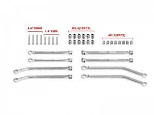 GPM SCX30/160 ALLOY FRONT & REAR LINK SET AXI-3307 FOR AXIAL 1/30 SCX30 FORD BRONCO SCX30 JEEP WRANGLER JLU AXI-2048 AXI-2261 - SILVER - SCX30/160-S