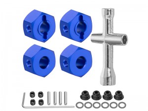 ALUMINUM 12mm WHEEL HEX HUB ADAPTER WITH LOCK NUT WRENCH 3654 8347 FOR TRAXXAS MINI MAXX MINI XRT TRUCK - RS-TRX3654/BU