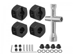 ALUMINUM 12mm WHEEL HEX HUB ADAPTER WITH LOCK NUT WRENCH 3654 8347 FOR TRAXXAS MINI MAXX MINI XRT TRUCK - RS-TRX3654/BK