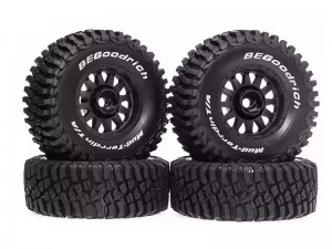 RUBBER TIRE AND RIM SET 70 X 27mm 12mm HEX FOR ARRMA 1/16 1/16 MOJAVE GROM TRUCK ARA2130 ARA2304 - RS-WH702712/BK