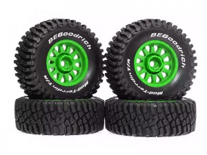 RUBBER TIRE AND RIM SET 70 X 27mm 12mm HEX FOR ARRMA 1/16 1/16 MOJAVE GROM TRUCK ARA2130 ARA2304 - GREEN - RS-WH702712/GR