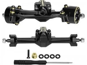 STEEL BRASS FRONT & REAR AXLE ASSEMBLED AXI-3320 AXI-3324 FOR 1/30 AXIAL RACING SCX30 MINI CRAWLER CHEVROLET K10 FORD BRONCO JEEP WRANGLER JLU AXI ... - RS-AXI332024/BK