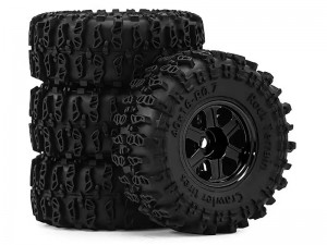 ALUMINUM TIRE & WHEEL SET 40 X 16mm FOR 1/30 AXIAL SCX30 RED CAT ASCENT 32 MINI CRALWER CHEVROLET K10 FORD BRONCO JEEP WRANGLER JLU AXI-2260 AXI-2048 AXI-2261 - BLACK - RS-WH4016/BK