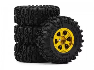 ALUMINUM TIRE & WHEEL SET 40 X 16mm FOR 1/30 AXIAL SCX30 RED CAT ASCENT 32 MINI CRALWER CHEVROLET K10 FORD BRONCO JEEP WRANGLER JLU AXI-2260 AXI-2 ... - RS-WH4016/GO