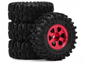 ALUMINUM TIRE & WHEEL SET 40 X 16mm FOR 1/30 AXIAL SCX30 RED CAT ASCENT 32 MINI CRALWER CHEVROLET K10 FORD BRONCO JEEP WRANGLER JLU AXI-2260 AXI-2 ... - RS-WH4016/RE