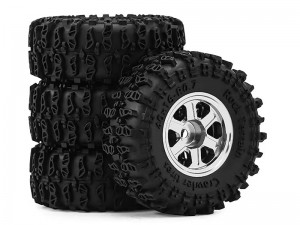 ALUMINUM TIRE & WHEEL SET 40 X 16mm FOR 1/30 AXIAL SCX30 RED CAT ASCENT 32 MINI CRALWER CHEVROLET K10 FORD BRONCO JEEP WRANGLER JLU AXI-2260 AXI-2 ... - RS-WH4016/SI