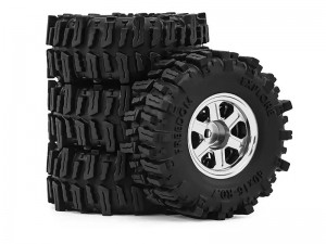 ALUMINUM TIRE & WHEEL SET TYPE A 40 X 16mm FOR 1/30 AXIAL SCX30 RED CAT ASCENT 32 MINI CRALWER CHEVROLET K10 FORD BRONCO JEEP WRANGLER JLU AXI-2260 AXI-2048 AXI-2261 - SILVER - RS-WH4016A/SI