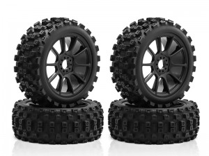 RUBBER TIRE & RIM SET 115 X 43mm 17mm HEX ARA550098 FOR ARRMA 1/8 TYPHON V5 TRL TRAXXAS JATO KYOSHO MP9 MP10 BUGGY - BLACK - RS-ARA550098/BK