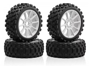 RUBBER TIRE & RIM SET 115 X 43mm 17mm HEX ARA550098 FOR ARRMA 1/8 TYPHON V5 TRL TRAXXAS JATO KYOSHO MP9 MP10 BUGGY - RS-ARA550098/WI