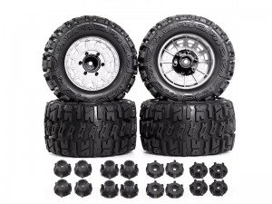 RUBBER TIRE & RIM SET 115 X 43mm 12mm 14mm HEX ARA550098 FOR ARRMA 1/8 TYPHON V5 TRL TRAXXAS JATO KYOSHO MP9 MP10 BUGGY - RS-ARA550098/WI