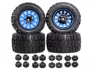 RUBBER TIRE & RIM SET 115 X 43mm 12mm 14mm HEX ARA550098 FOR ARRMA 1/8 TYPHON V5 TRL TRAXXAS JATO KYOSHO MP9 MP10 BUGGY - RS-ARA550098/BU