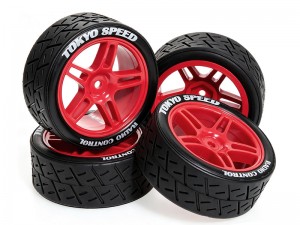 RUBBER TIRE AND RIM SET 65 X 27mm 12mm HEX FOR TAMIYA 1/10 TT-01 TT-020 XV-02 RC TOURING CAR - RS-TY654512/RE