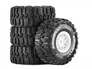 RUBBER TIRE & RIM SET 79 X 34mm 12mm HEX 10870 FOR TRAXXAS 1/14 1/16 MINI SLASH 108164-1 - WHITE - RS-TY793412/WI